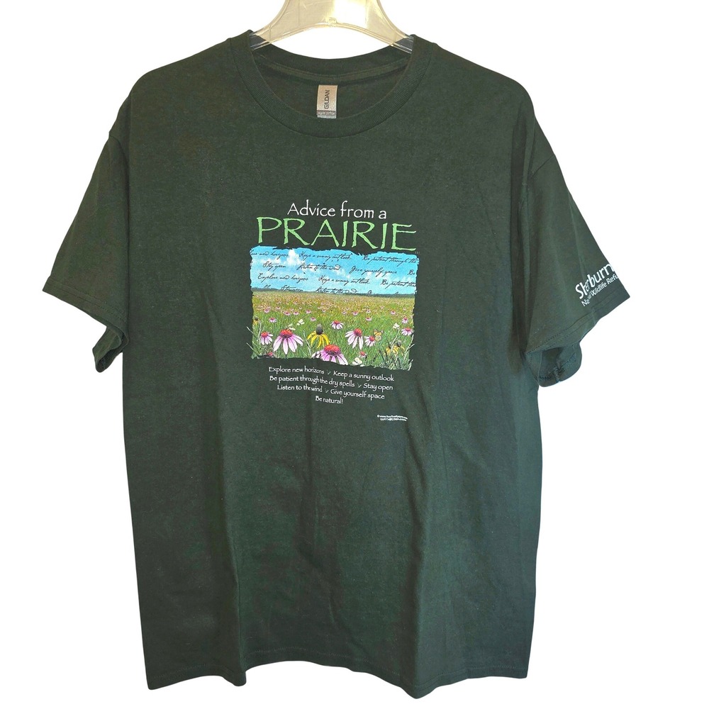 Advice From the Prairie T-Shirt Flowers Gildan Large XL Green Unisex Women Mens